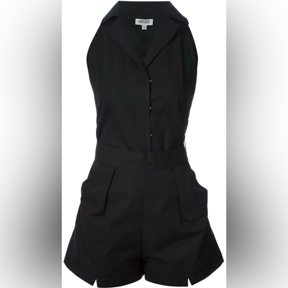 Kenzo Paris Black Sleeveless Cotton Linen Romper